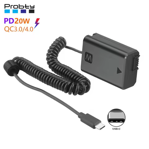 ZV-E10 NP-FW50 Dummy Battery Decoded AC-PW20 with Type-C PD/QC Spring Cable for Sony A7/ A7M2/ A7R2/