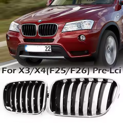 Front Kidney Single Slat Carbon Fiber Grill Chrome Grille For BMW X3 X4 F25 F26 Pre-Facelift 2010-20