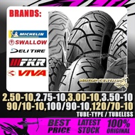 TAYAR 2.50,250,2.75,275,3.00,350,3.50,350,90/90,100/90,120/70-10 FKR,SWALLOW,DELI,MICHELIN TUBELESS 