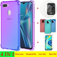 (4-in-1)For oppo a5s /A12 anti-fall color mobile phone case + HD full-screen tempered glass film + carbon fiber back film +lens film