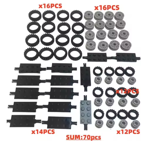70PCS Building Blocks Wheel Tire MOC Bricks Car Track Vehicle Parts Accessories 40687 42610 92402 61
