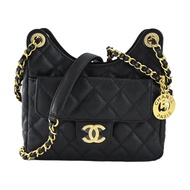 CHANEL Hobo Bag 經典雙C LOGO菱格紋小牛皮流浪包（黑色）_廠商直送