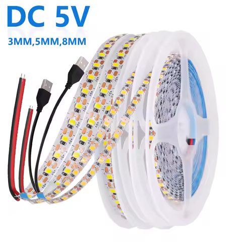 3MM 5MM 8MM 5V USB LED Strip High Brightness 2835 120LEDs/m Flexible LED Ribbon Rope Light For Kitch