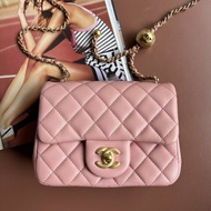 ✨ 金球方胖 ::CHANEL:: DUSTY ROSE 藕粉色經典菱格紋小羊皮小金球可調節鏈帶轉釦斜背包