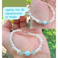 Aquamarine mixed bracelets and bangles, 4-leaf clover charm