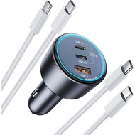 200W Super Fast Car Charger for iPhone 16/15 Pro Max, 3-Port USB C Car Charger Adapter with 2×100W U