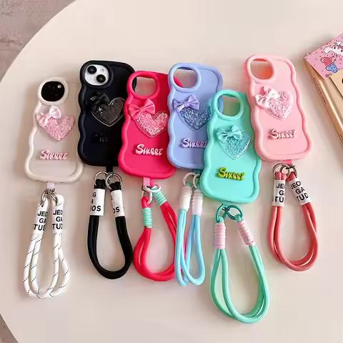 Quicksand Heart Lanyard Rope Case For Xiaomi Redmi 13 12 10 8 9 Prime A1 A2 Plus A3 S2 11A 10A 9i 9T