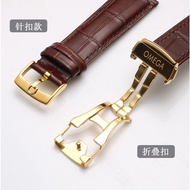 Watch strap replacement Omega watch strap genuine leather for men and women Butterfly Speedmaster Seamaster folding buckle pin buckle 16/20/22