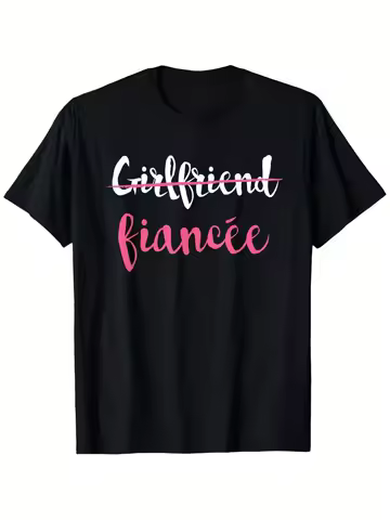 Couple Engagement Just Engaged T-Shirt Girlfriend Fiancee T-Shirt 100% Cotton Crew Neck Short Sleeve