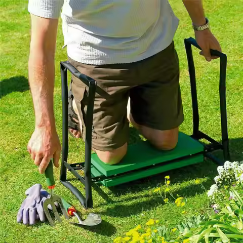 Heavy Duty Garden Kneeler Seat, Thickend Soft Eva Pad, Foldable Garden Stool Pouch, Steel Frame, Gar