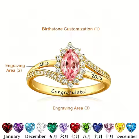 Personalized Class Rings cut Birthstone Halo High School Graduation Ring Custom Birthstone Name Univ