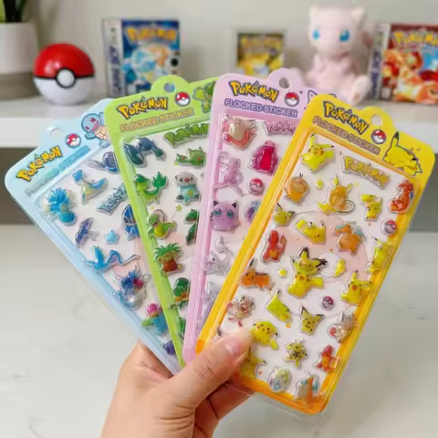 Bandai Pokemon 3D Relief Stickers Crystal Epoxy Resin Decals Pikachu Eevee Psyduck Squirtle Waterpro