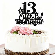 1 PCS Black 13 Official Teenager Cake Topper Glitter 13th Birthday Cake Pick Decorations for Teen 13