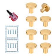 Gold Cabinet Knobs - 8Pcs Brushed Brass Round Pulls Handles for Kitchen Dresser Cupboard Wardrobe Fu