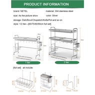 ◈▪♠NETEL 1/2 tier kitchen sink rack top cutlery storage 304 stainless steel height-adjustable