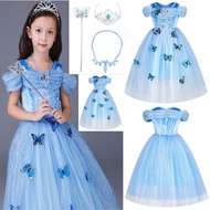 Frozen Cinderella Princess Dress for Kids Girl Elsa Sophia Princess Costume Gown Party Carnival Birthday Performance Butterfly Lace Dress