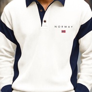 TEMU [ Obm] เสื้อเชิ้ตคอจี๊บผ้าลูกฟูกลำลองสำหรับผู้ชาย, เสื้อโปโลแขนยาวสีบล็อกสุดชิค