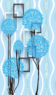 Wallpaper Stiker Dinding Pohon Biru Kotak 3D 45cm x 10M Best Quality