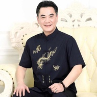 ❍∏Baju Tang lelaki lengan pendek dan tua lelaki sut baju ayah baju Cina gaya Cina Han Han suit datuk