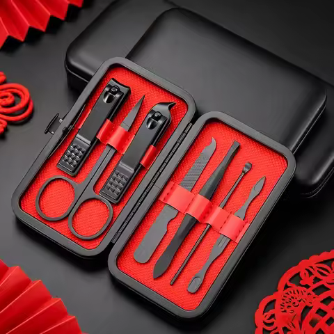 7pcs Premium 7-in-1 Black Stainless Steel Manicure Set, Professional Nail Clipper & Pedicure Kit, Gr