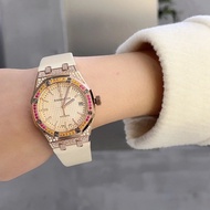 Aaa+aibi Royal Oak Women's Watch Global Version 15452 Mechanical Movement Can Meet Not Be Asked Super Rare, Diamond-Studded Gradient Rainbow Circle Invincible Appearance 37mm Watch Diameter Equipped with Aibi Own Cal.3120 Automatic Movement Italian Leathe