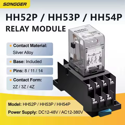 HH52P HH53P HH54P Electromagnetic Relay 12V 24V DC 110V 220V AC Plug-in Power Relay with Base for In