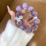 8.5 Ice Transparent Rabbit Hair Top Beads Pure Five Elements Energy Crystal Lavender Amethyst Bracel
