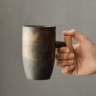 Minimalist wooden handle Mug   Handmade Vintage Coffee mug Ceramic Teacup Single Mug