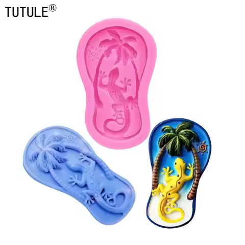 Beach Slipper Lizard Mold Shaker fridge magnet Resin Clay Silicone Mould DIY Feet Foot Palm Shell Ch