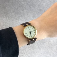 【日本直送 名牌中古包】GUCCI 古馳 手錶 棕色 金色 ويب帶 圓形錶盤 皮革 石英錶 vintage vng8gz