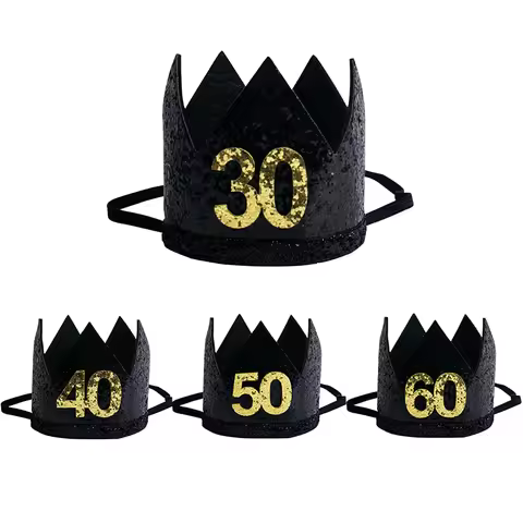 1pc black gold 30 40 50 60th crown headband 30st 40th birthday hat photo props adult birthday party 