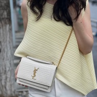 YSL奶油白鱷魚壓紋牛皮SUNSET中號日落包