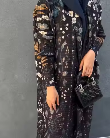 Pleated 2025 Abaya Miyake Fashion Arab Dubai Travel Clothing Printed Middle Eastern Turkish Robe Fes