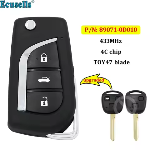 Ecusells Upgraded 2/3 Buttons Remote Key Fob 433MHz 4C Chip for Toyota Yaris Avensis Corolla P/N: 89