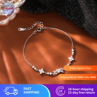 S999 Solid Silver Four-Leaf Clover & Bow Bracelet | Gelang | French Luxe Design Micro Inlaid Zircon 