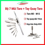 Set of 7 taps + tap crank m3 - m12 high quality internal thread 190mm long