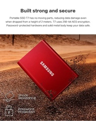 Samsung แฟลชไดร์ฟ SSD แบบพกพาที่ป้องกัน T7-1TB 2TB 4TB 6TB 8TB 10TB ตัวเลือกอลูมิเนียมเงางามความเร็ว