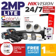 [Complete] Hikvision  4 channel 2MP Lite 24/7 Colorvu with Audio CCTV Camera package kit