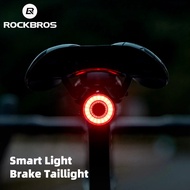 ROCKBROS ไฟปลายจักรยานไฟท้ายจักรยานอัจฉริยะไฟเบรคอัจฉริยะกันน้ำ Type-C ชาร์จได้อุปกรณ์เสริมจักรยานถนน MTB อลูมิเนียม