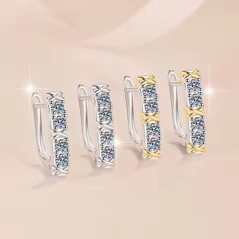 Two-tone Cross Earrings Women's 0.8CT Moissanite PT950 Platinum -Sweet & cool cross style,0.8CT bril