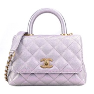 CHANEL Mini Coco Handle 經典菱格V字縫線小牛皮兩用包(粉紫)/平行輸入