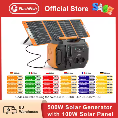 FF Flashfish A501 Portable Power Station 540Wh Lithium Batteries 500W Solar Generator 100W Solar Pan