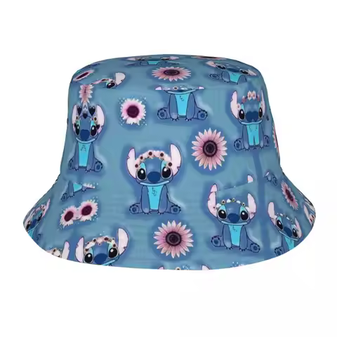 Unisex Bucket Hats Cute Lilo And Stitch Cartoon Travel Headwear Foldable Outdoor Fishing Fisherman H