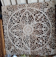 White Wash Mandala Wood Carving Panel 120 x 120 Cm Wooden Carved Plaque Square Panel Wall Art Hangin