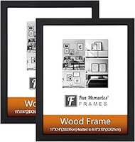 Picture Frame, Wood Picture Frames with Mat &amp; Real Glass, Photo Frames for Wall and Tabletop Display, Wall Gallery Picture Frame Set (Black, 11x14-2P)