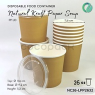 Kraft Paper Cup Soup + PP Lid 26oz (10 PCS)