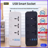 Universal Power Socket Extension With 3 USB Ports Power Strip Surge Protector Adapter Socket Outlet