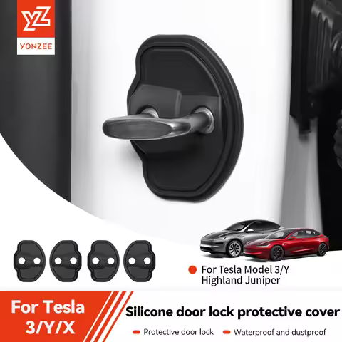 YZ 4Pcs Car Silicone Door Lock Cover Protective Stickers Car Door Lock Damper For Tesla Model 3 Y Hi