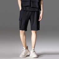 夏季男直筒華夫格工裝短褲  裁魂系列黑色休閑五分褲