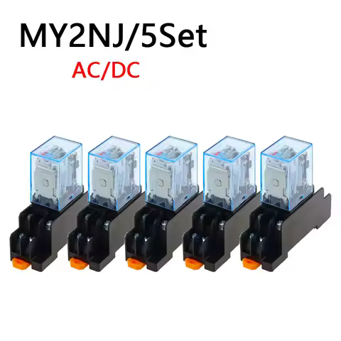 5 sets MY2NJ HH52P DC 12V 24V 36V 48V 1100V 220V Relay Mini Electromagnetic Relay 8 Pins DPDT 5A wit